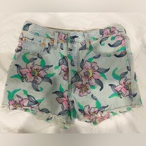 Levi's Blue and Pink Jean Shorts Distressed Floral Shorts